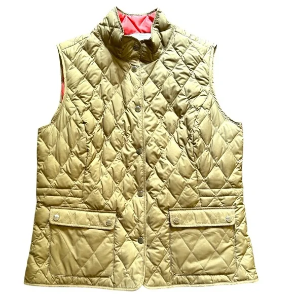 Eddie Bauer Down Quilted Vest Women’s Large Tan Orange Reversible Lightweight - Picture 1 of 8